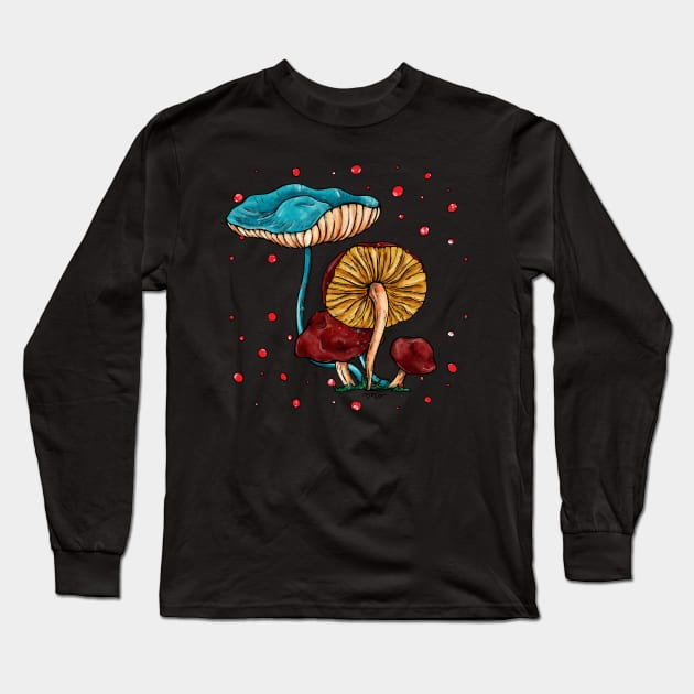 Cartoon mushrooms watercolor, bright psychedelic Long Sleeve T-Shirt by NadiaChevrel